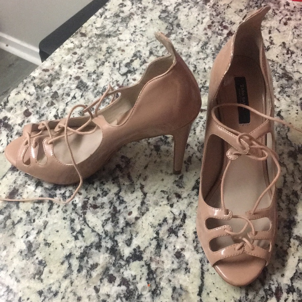 Nude Zara lace-up heels